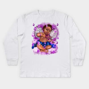 The Gift ideas 2022, Angel playing the violin in the rain - Sun kissed curly haired Baby cherub angel classical art Kids Long Sleeve T-Shirt